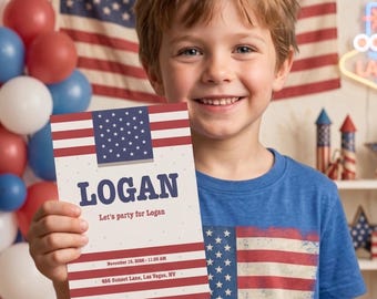 Editable USA Flag Birthday Invitation, Patriotic Boy First Birthday Canva Template (Digital Download)