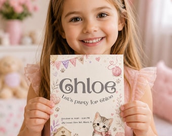 Kitten Birthday Invitation Template, Cat Party Invite, Kids Party (Digital Download)