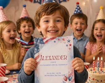 USA Flag Birthday Invitation Template, Patriotic Birthday Party Invite (Digital Download)