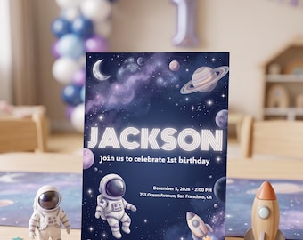 Space Astronaut Birthday Invitation Template (Digital Download)