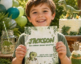Dinosaur Birthday Invitation Template, Kids Jurassic Party Invite (Digital Download)