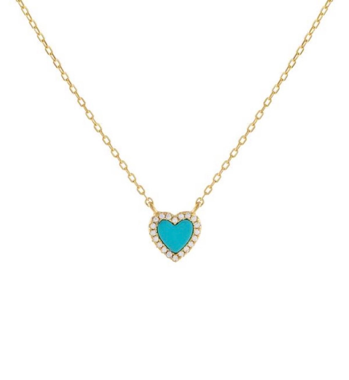 Mini Turquoise Heart Necklace 14K Gold Plated Small Diamond - Etsy