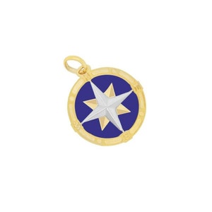 14K Italian Gold Lapis Compass Charm Lapis Compass Pendant Dark Blue Compass Charm Pendant