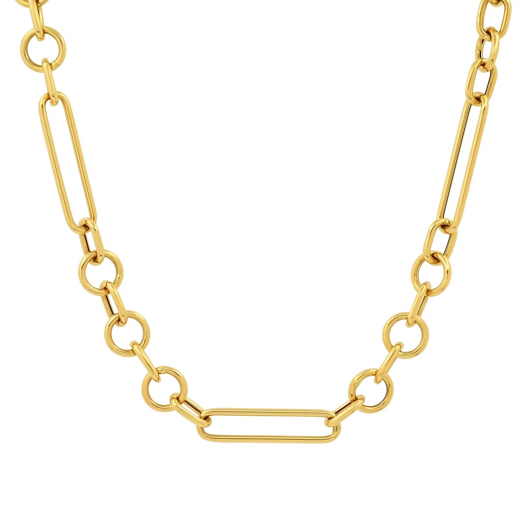 Gold Mixed Link Chain Necklace 14K Gold Elongated Oval Link Etsy