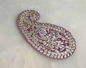 Antique Embroidered Applique Handmade Insertion Pieces Warm White Ivory Paisley Shaped Set of 3
