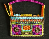 Radio beaded embroidered patch,Quirky Handmade Beaded applique,Boho patch,Vintage radio music applique,Costume Denim Patch,Sew on DIY Patch
