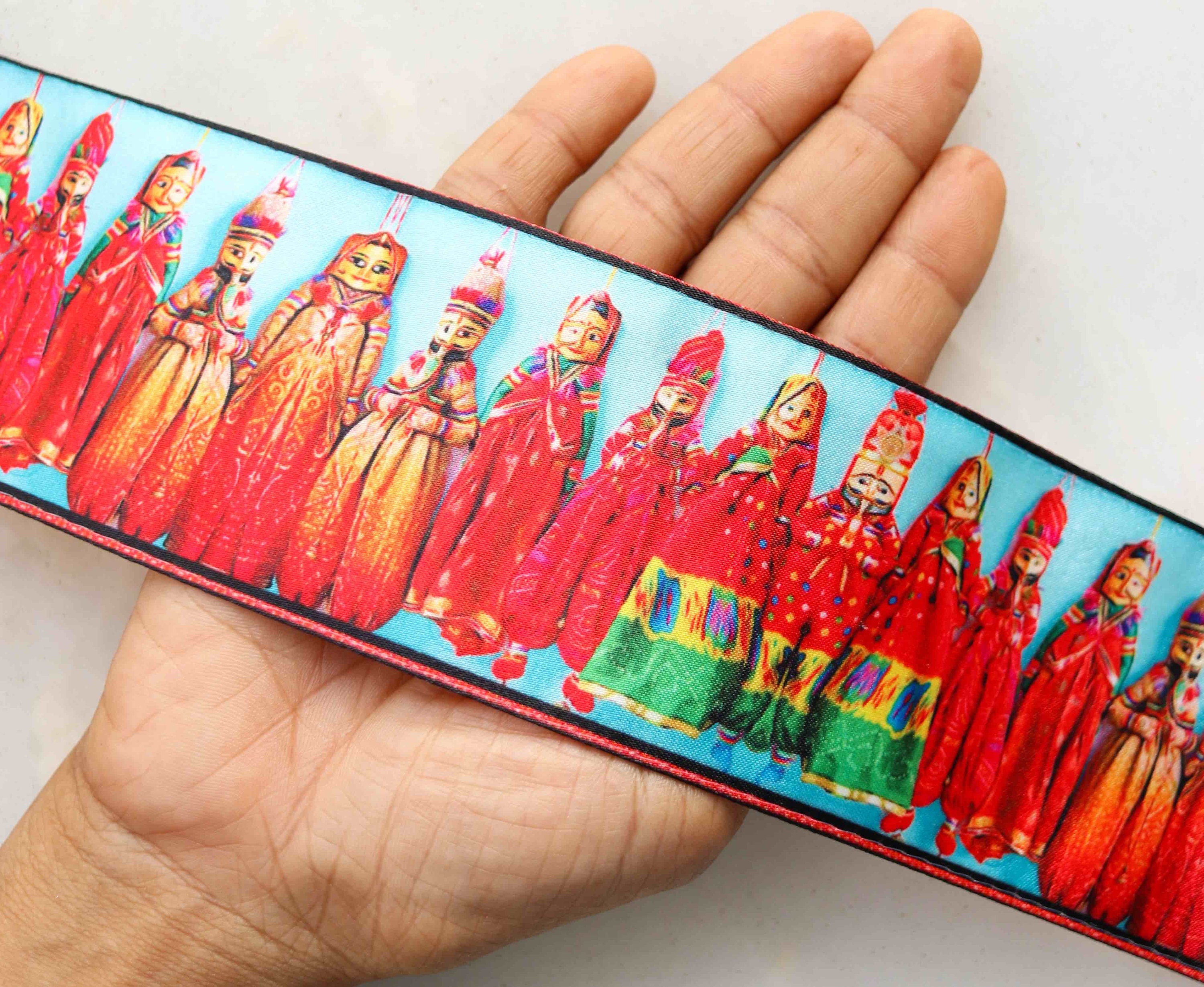 Lace Puppet Indian Puppets Digital Print Trim, Kathputli Suede Quirky Lace, Indian ...
