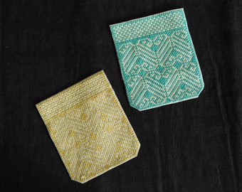 Boho Blue Yellow Pocket Patch,Handmade Indian Woven Pocket Applique, Blue Green Chevron Geometric Kitschy Patch,DIY Denim Jacket Patch
