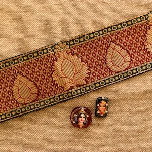 Red Gold Floral Banarasi Trim,Brocade Border,Indian Brocade Lace,Red Gold Floral Paisley Trim,Vintage Trim,Banarasi Saree Border,Price/mtr