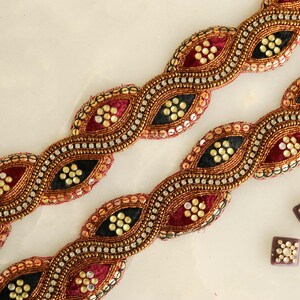 Vintage Kastanienbraune Gold Indische Borte,Handgefertigte Bestickte Kastanienbraune Schwarze Samt Paillettenborte,Cutwork Antike Braut Saree Borte,Preis/mtr