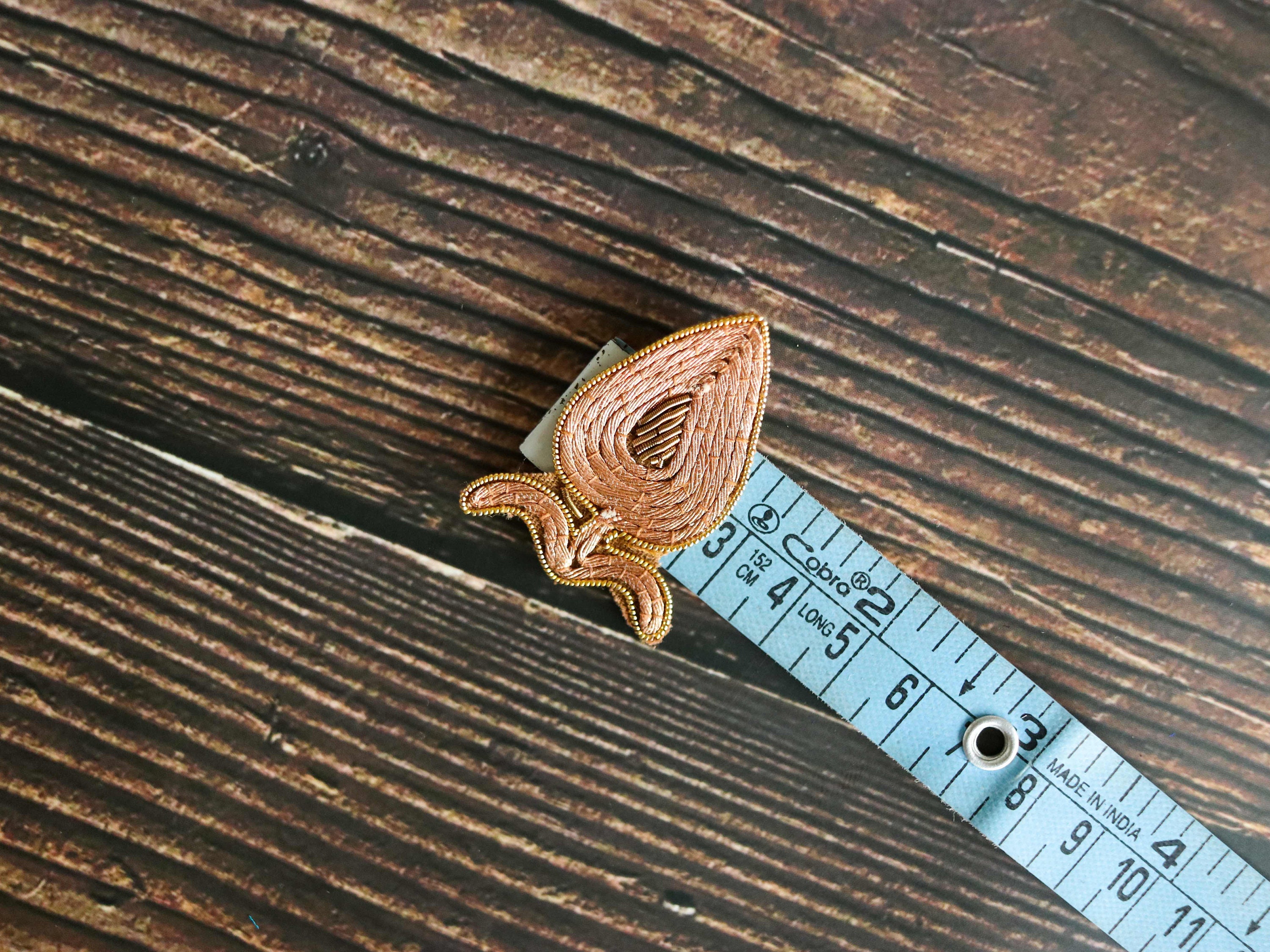 Old Gold Vintage Leaf Patch, Handmade Embroidered Teardrop Copper ...