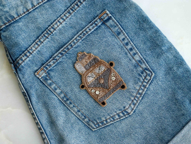 Vintage Van Quirky embroidered patch,Handmade Golden Car Vehicle applique,Boho patch,Holiday Travel Costume Denim Sew on DIY Patch image 5
