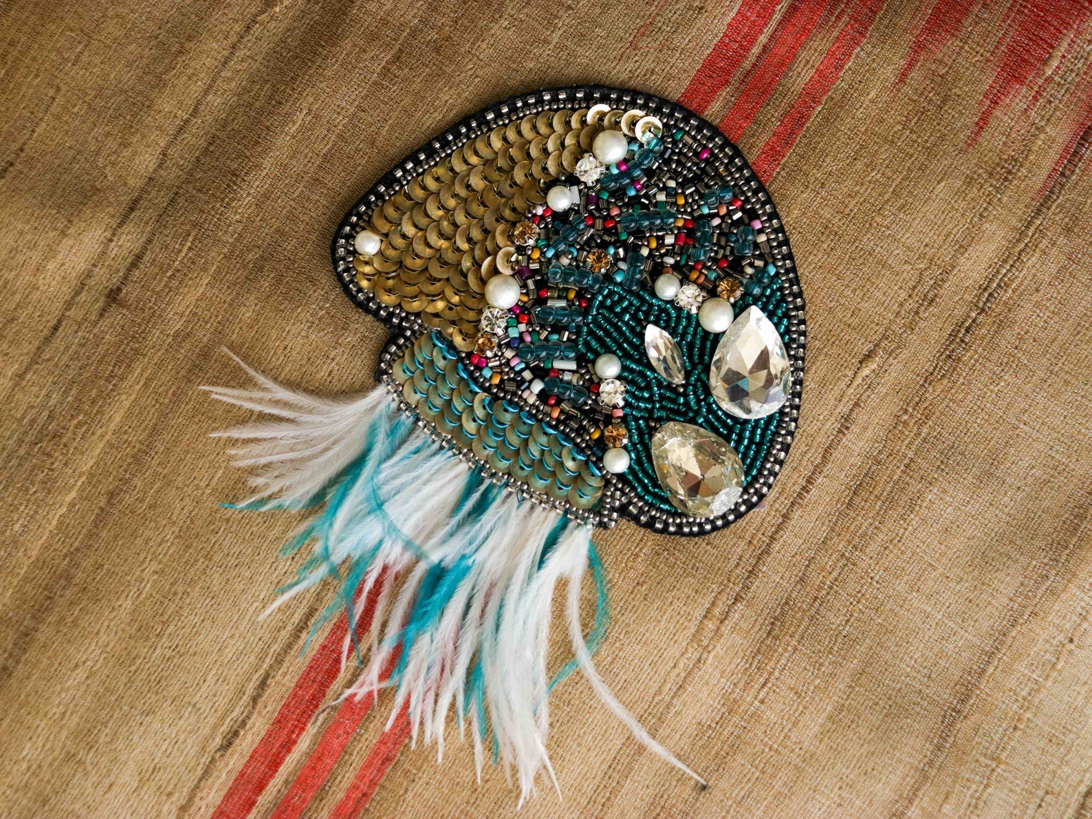 Blue Beaded Jellyfish Embroidered Patchhandmade Beaded Etsy