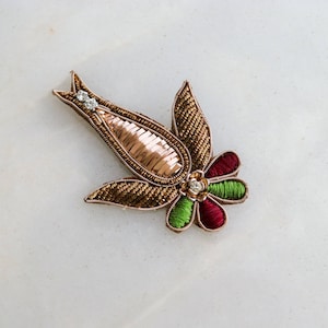 Patch brodé floral doré, applique tulipe brodée à la main, patch fleur tulipe or rose, applique Gold Gota, patch bricolage
