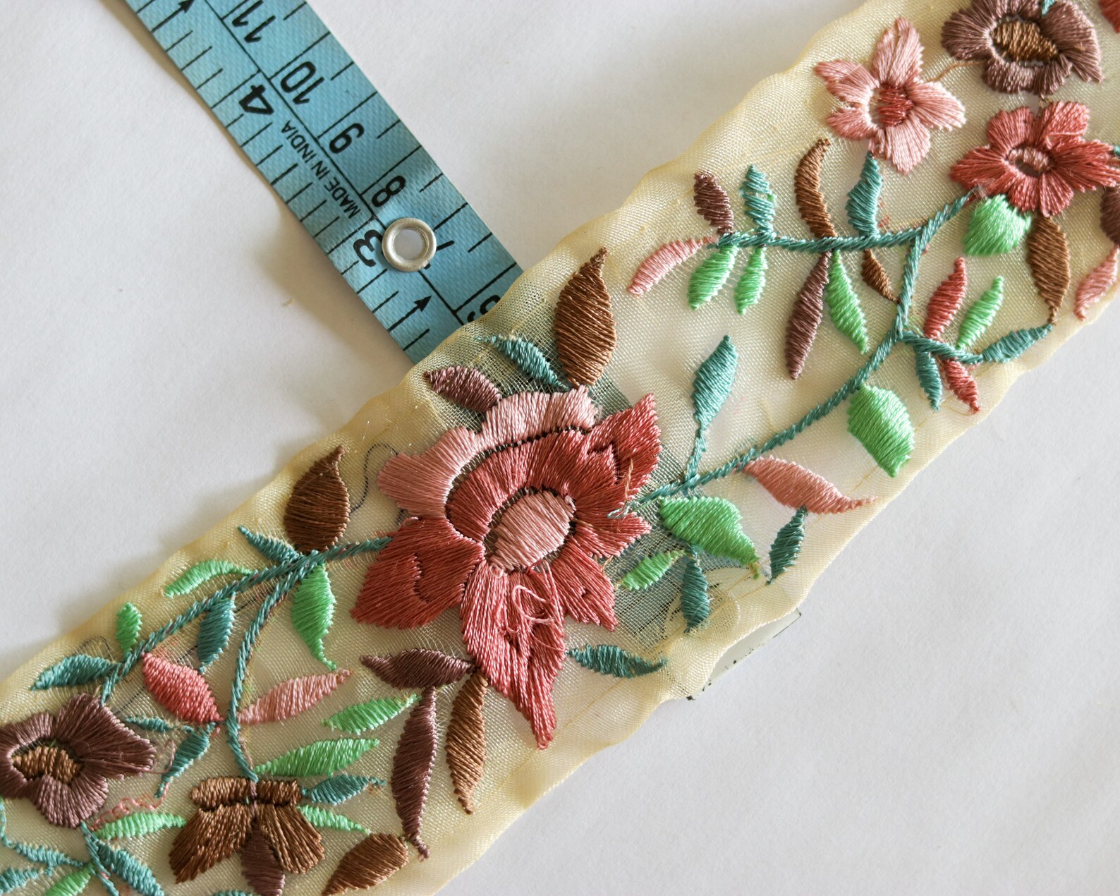 Pink Pastel Floral Embroidered Trimindian Fabric Embroidered Etsy