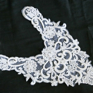 Parche de cuello bordado con cuentas blancas, parche de cuello vintage hecho a mano, parche de cuello DIY con cuentas blancas, aplique para la espalda.