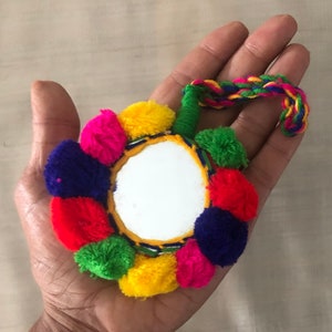 Boho Multicolour Pompom Mirror Tassel,Handmade Latkan, Rainbow Tufted Tassel,Quirky Kitschy Indian Tribal Charm,Christmas Tree Supply