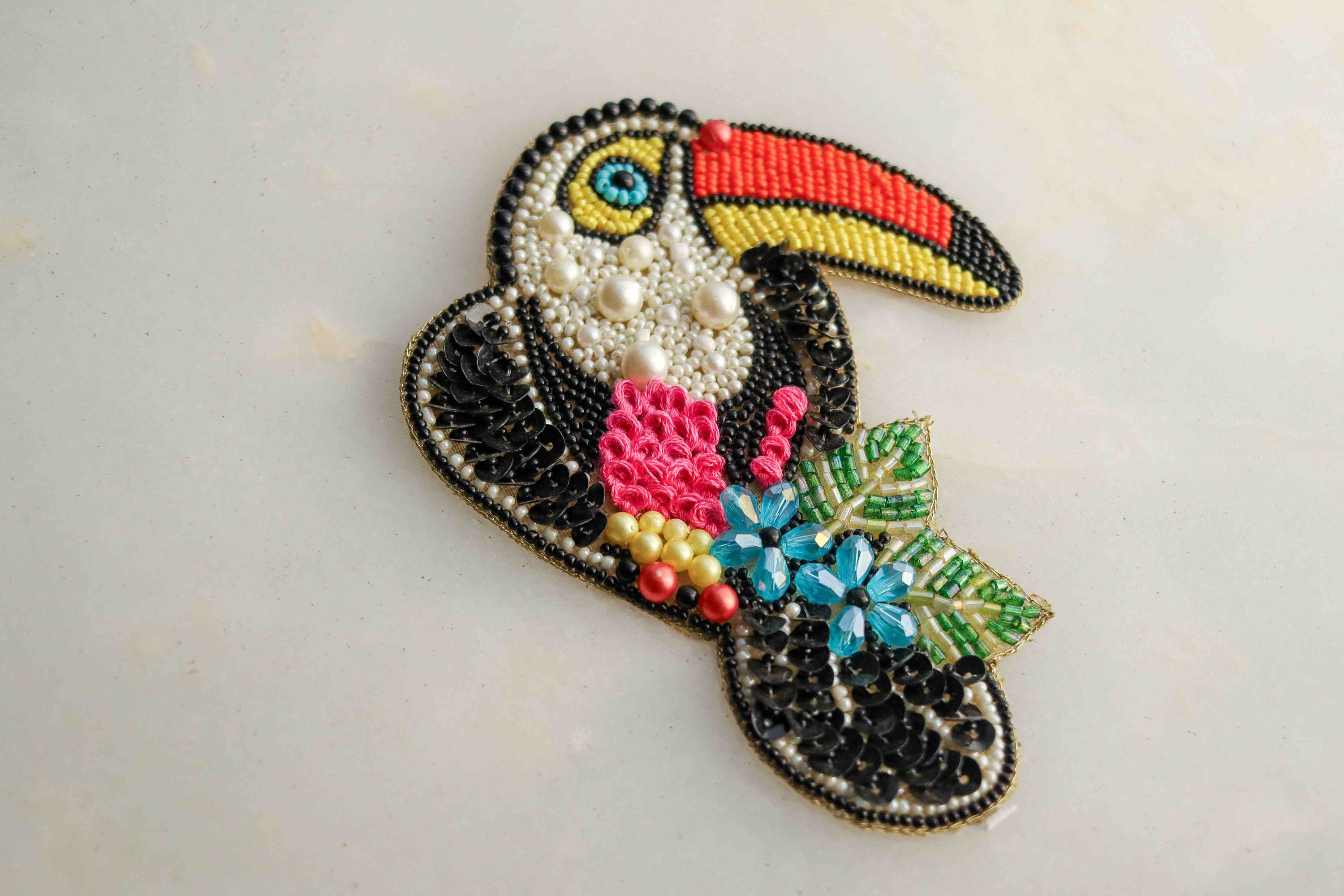 Toucan Beaded Headband Tropical Bird Embroidered Statement Hairband NWT Twine and Love | Mexican Floral Beaded Knot Headband  main image 4