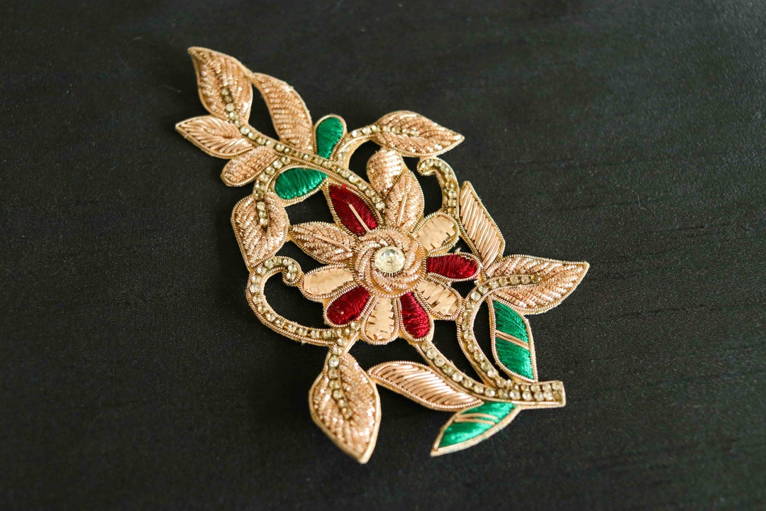 Handmade Gold Floral Embroidered Patch, Rose Gold Gota Applique - Etsy