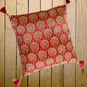 Nargis – Red Floral Velvet Cushion Cover,Printed Floral Velvet Sham,Rust Red Floral Print Cushion Cover,16”,18”,20”,Price/pc