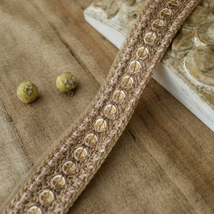 Beige Gold Net Embroidered Trim,Beige Gold Sequin Border,Ecru Embroidery Lace,Indian Fabric Beige Saree Border,Price/mtr