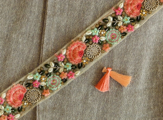 Pink Floral Embroidered Net Trim,pink Floral Border,floral