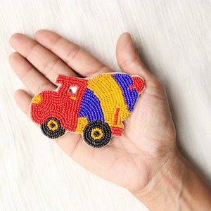 Quirky Truck Multicolour beaded patch, Handmade Concrete Mixer vehicle applique
