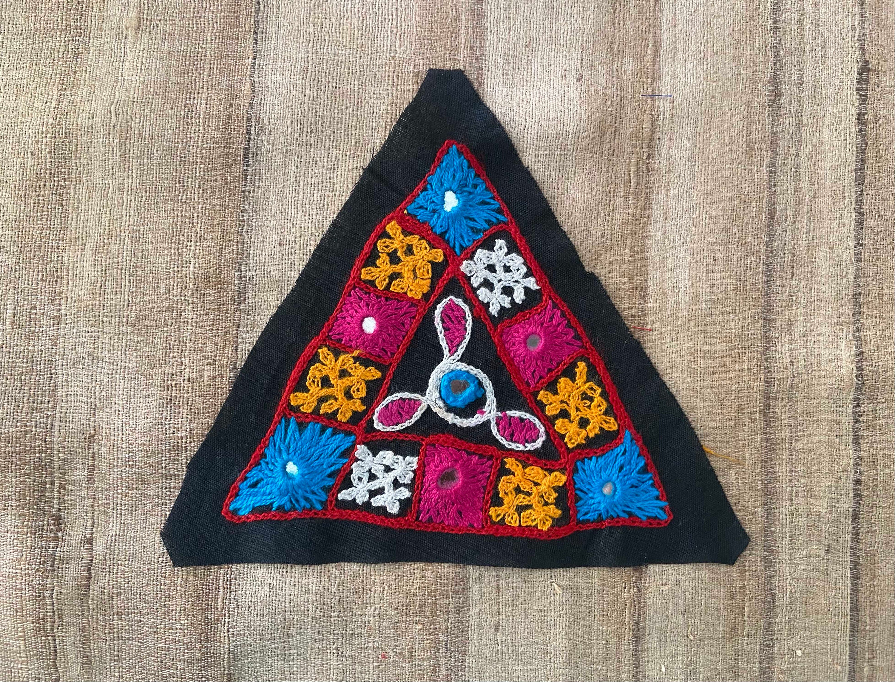 Blakc Triangle Multicolour Embroidered Patch: Handmade Kutchi Boho