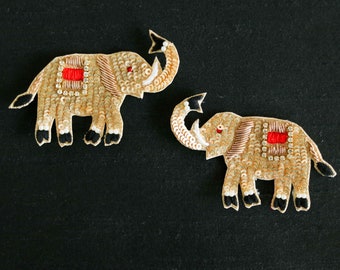 Gold Red Elephant Embroidered Patch,Handmade embroidered applique,Sequin Elephant Patch,Animal patch,Denim Patch,Sew on applique,DIY Patch