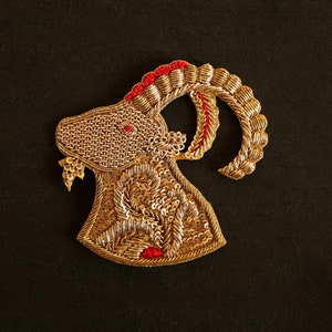 山羊座の星座の金刺繍パッチ、手作りのアップリケ、太陽星座パッチ、星座アップリケ、ヤギ動物パッチ、DIYパッチ