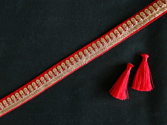 Red Gold Thin Sequin Trim,embroidered Indian Border,red Gold Floral Lace,red  Saree Border,price for 2 Mtrs - Etsy UK