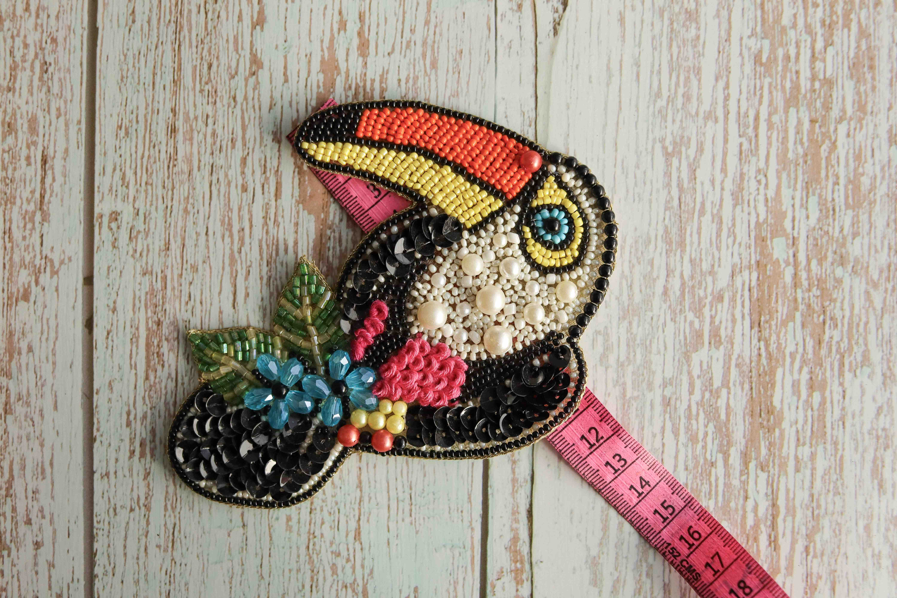 Multi-colour Toucan Bird Beaded Patch, Handmade Embroidered  display picture 3