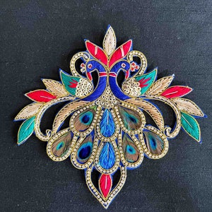 Boho peacock embroidered patch,Handmade peacock applique, Indian bird patch,Sew on Applique, DIY Patch
