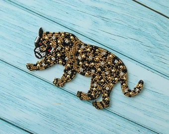 Black Gold Tiger Beaded Patch,Handmade embroidered applique, Black Tiger applique, Quirky Animal patch,Sew on applique,DIY Patch