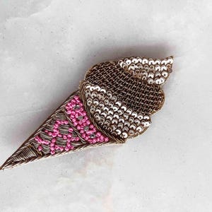 Witziger Pink Pailletten Eis Aufnäher, Eistüte Applikation, Food Dessert Patch