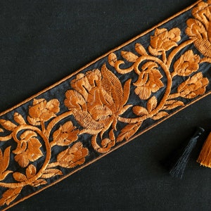 Black Orange Rose Embroidered Trim,Indian Floral Fabric Border,Floral Lace,Parsi Embroidery Border,Floral Saree Border,Price/mtr
