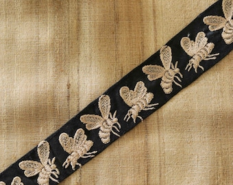 風変わりな黒蜂の刺繍トリム、ボヘミアン風ハチミツレース、風変わりなインド風サリーボーダー