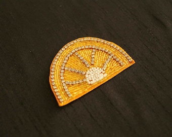 Quirky Orange Slice Beaded Patch: Handmade Fruit Embroidered Boho Applique