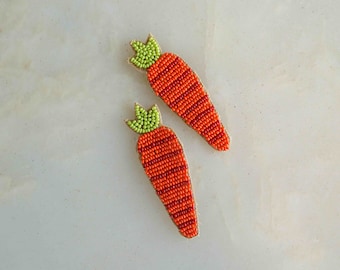 Orange Carrot Beaded Patch,Handmade embroidered applique,Carrot Applique,Quirky Fun Vegetable patch,Denim Patch,Sew on applique,DIY Patch