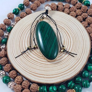 108 bead mala Rudrashka and Malachite 8mm