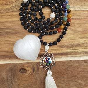 108 bead mala 8mm Chakra gems and lava beads (essential oil option available)