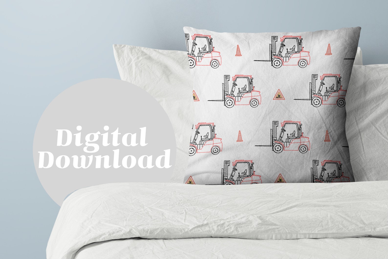 Forklift Pattern, Crane Forklift Digital Paper, Construction Trucks