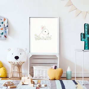 Bunny Line Print, Bunny Rabbit Print, Line Drawing, Easter Bunny Baby Animal Print, Nursery Animal Prints, Digital Download image 7