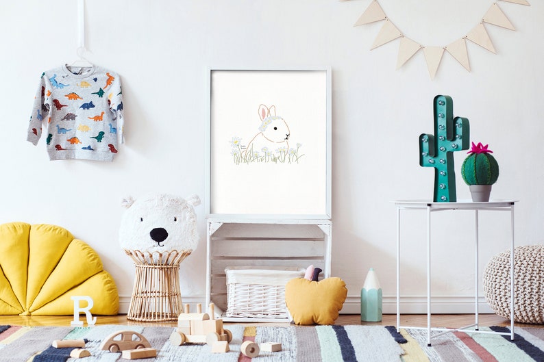 Bunny Line Print, Bunny Rabbit Print, Line Drawing, Easter Bunny Baby Animal Print, Nursery Animal Prints, Digital Download image 7