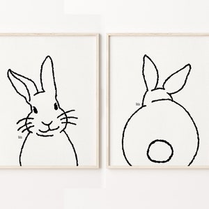 Bunny Line Print Set of 2, Bunny Rabbit Print, Line Drawing, Easter ...