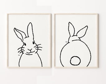 Bunny Line Print Set of 2, Bunny Rabbit Print, Line Drawing, Easter Bunny Baby Animal Print, Nursery Animal Prints, Digital Download