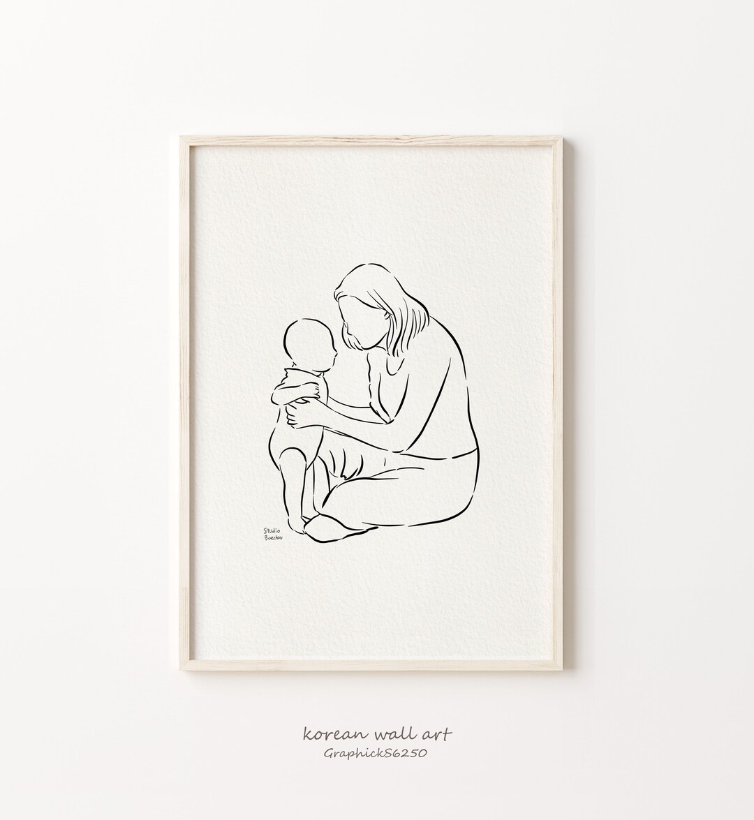 Mom and Baby Line Art, Mother and Baby Art, Printable Family Line Art
