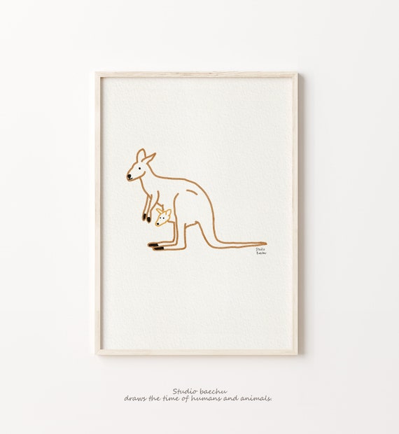 Kangaroo Wall Art Animal Print Line Drawing Nursery Etsy