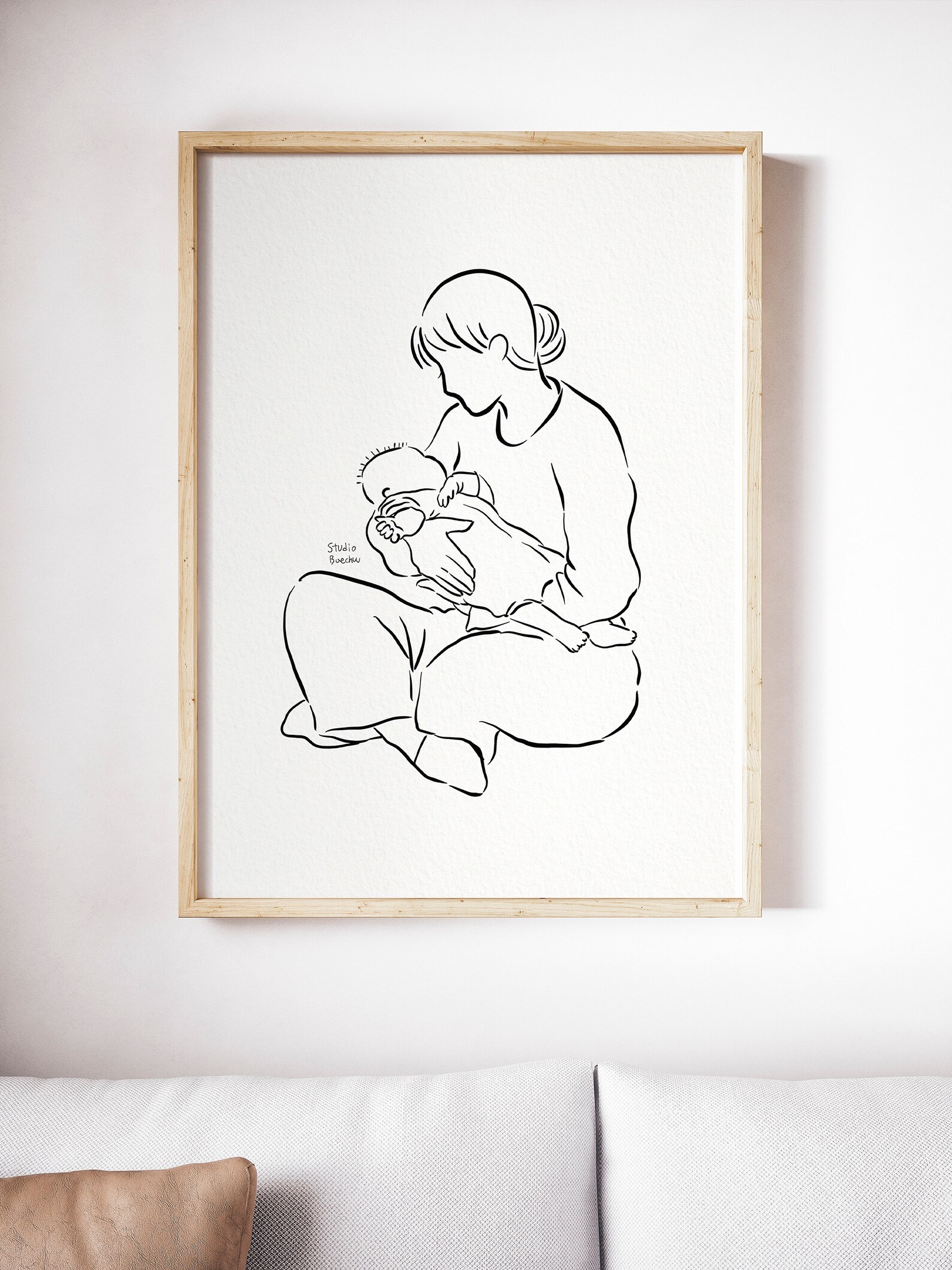Mom and Baby Line Art, Mother and Baby Art, Printable Family Line Art