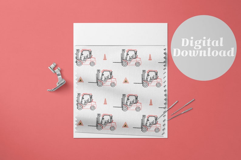 Forklift Pattern, Crane Forklift Digital Paper, Construction Trucks